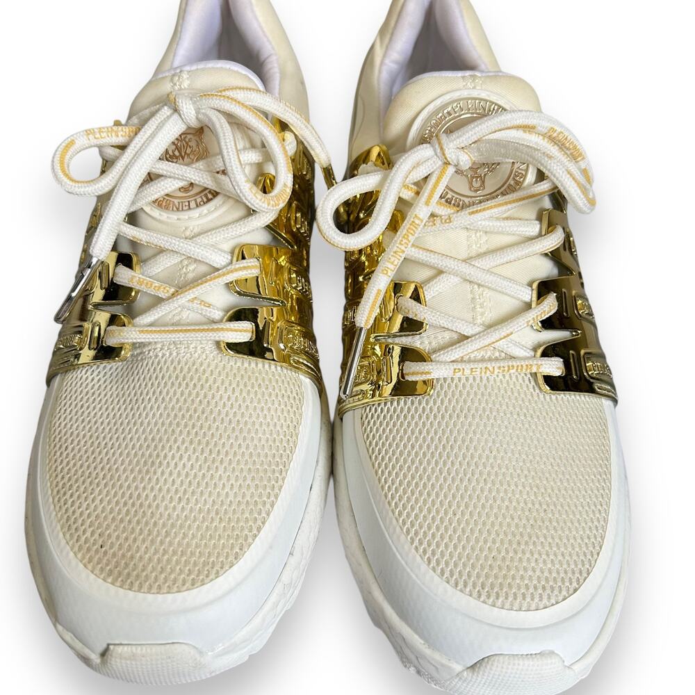 Plein Sport Gold Metallic Lace Up Shoes White Size 37/7 - Picture 6 of 16